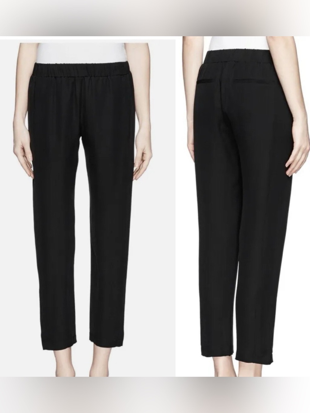 Theory Korene Register Black Pull On Crepe Pants Elastic Waist
